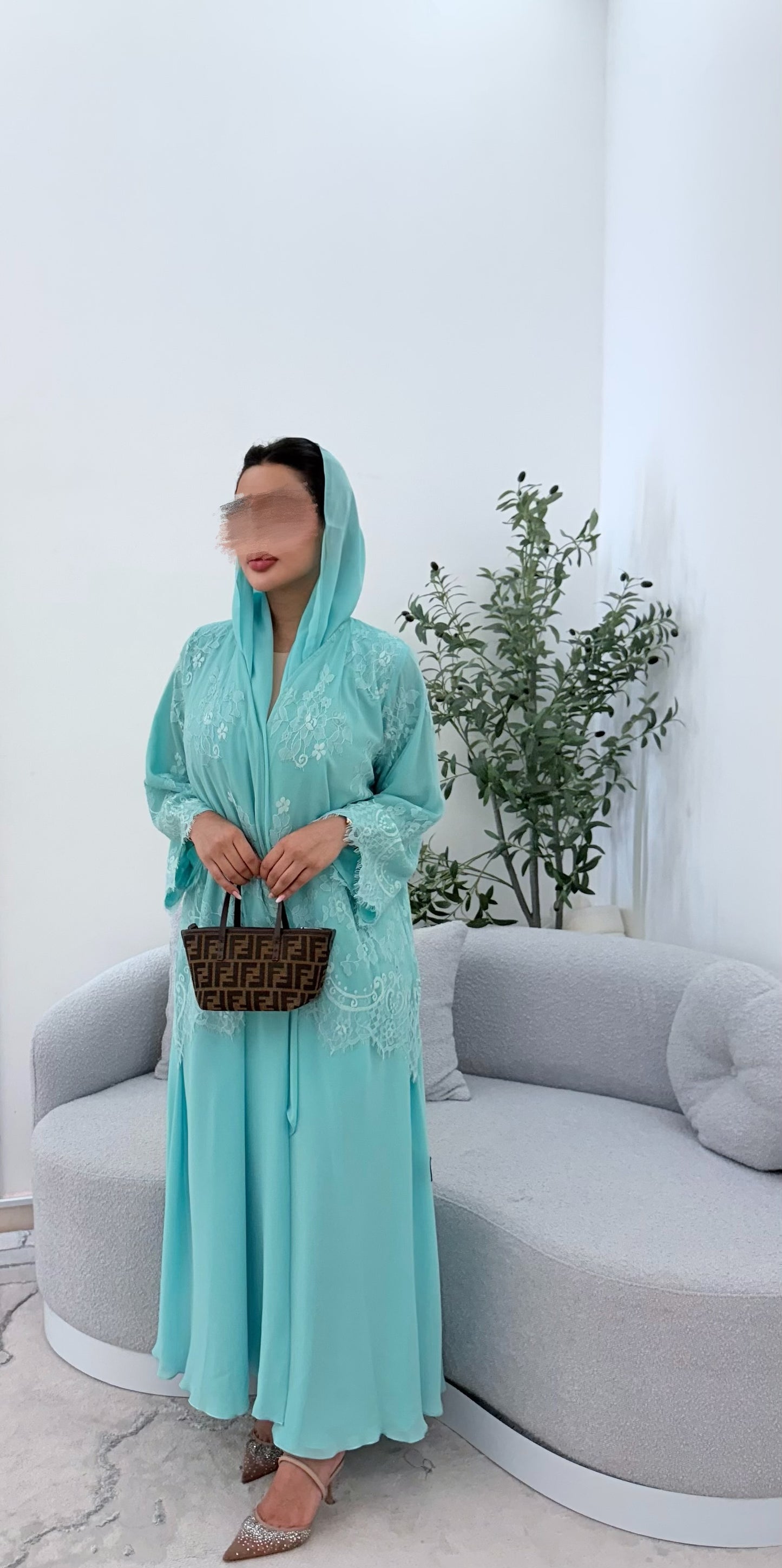 Lace abaya light blue