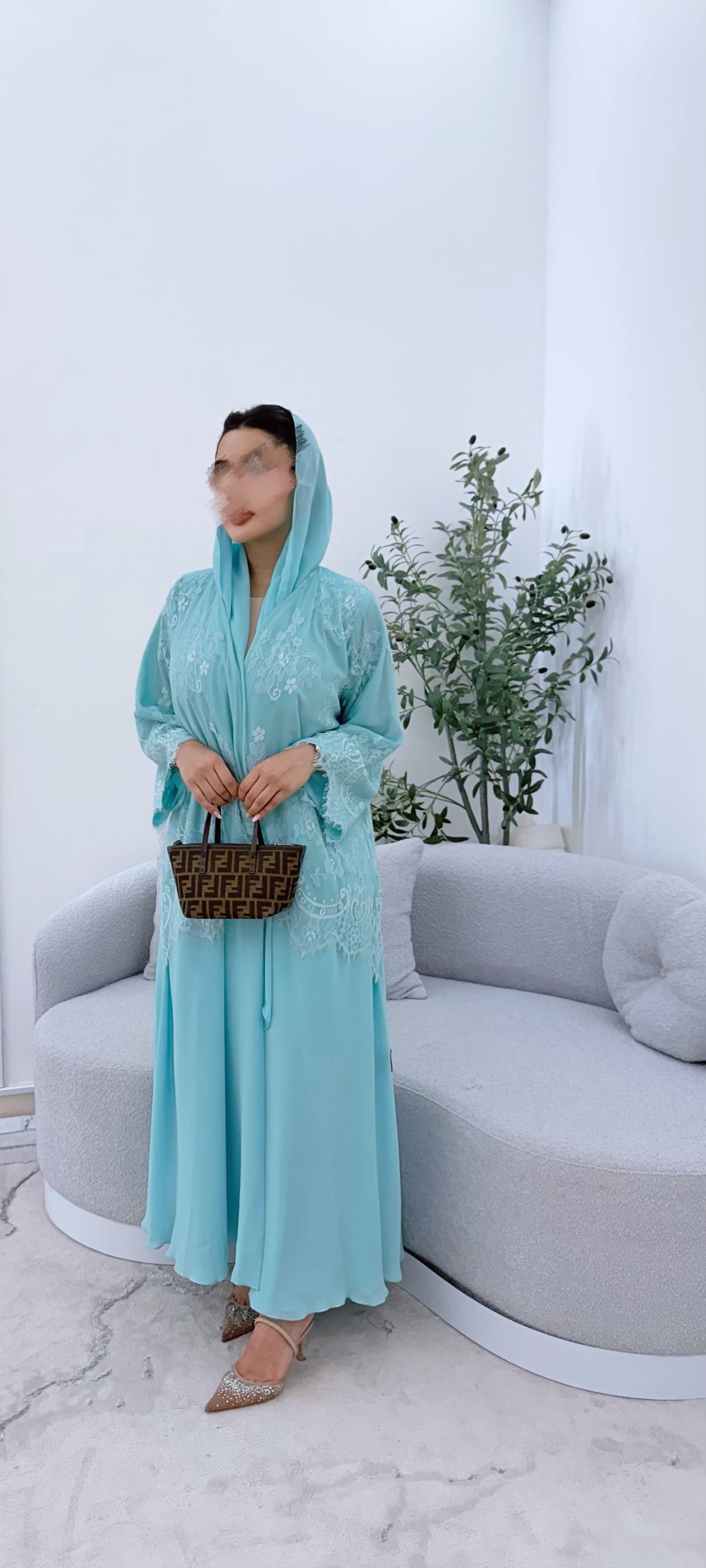 Lace abaya light blue