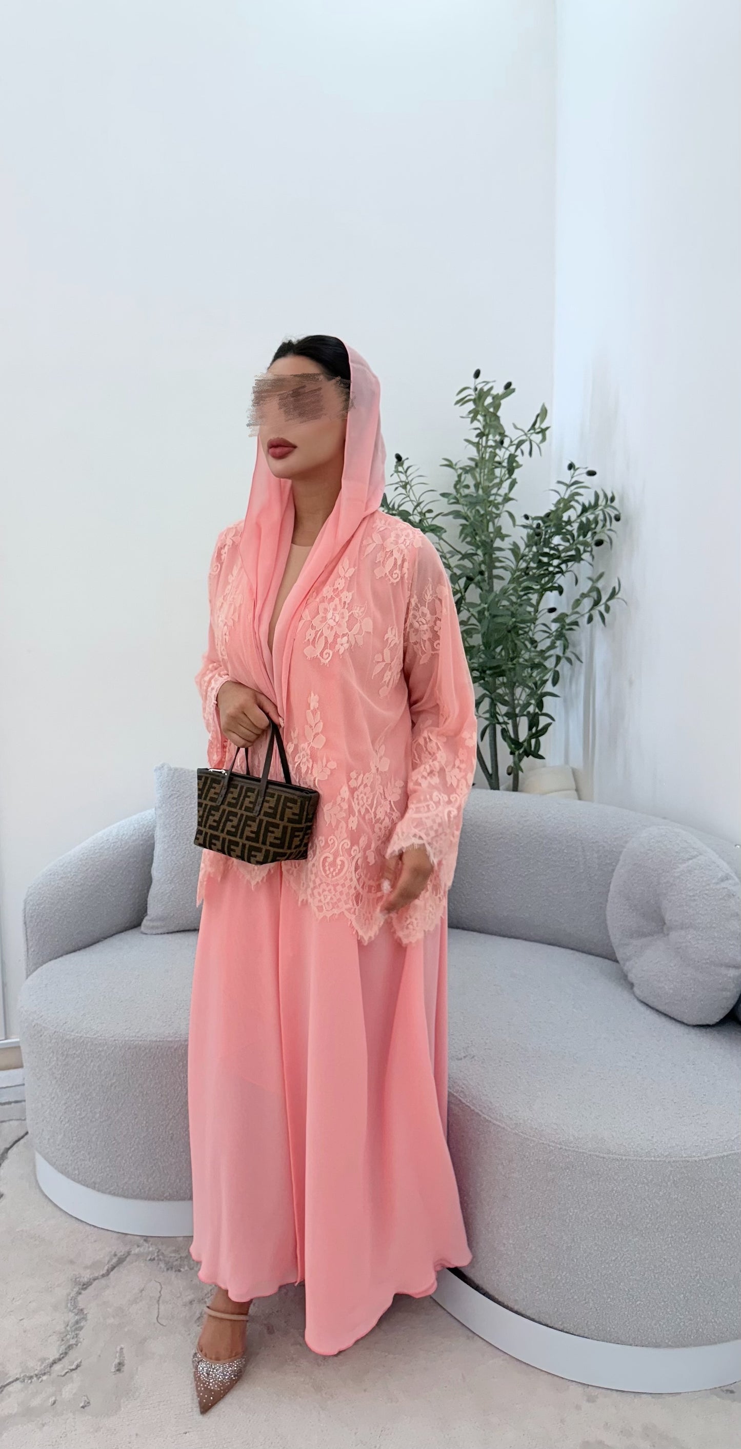 Lace abaya pink