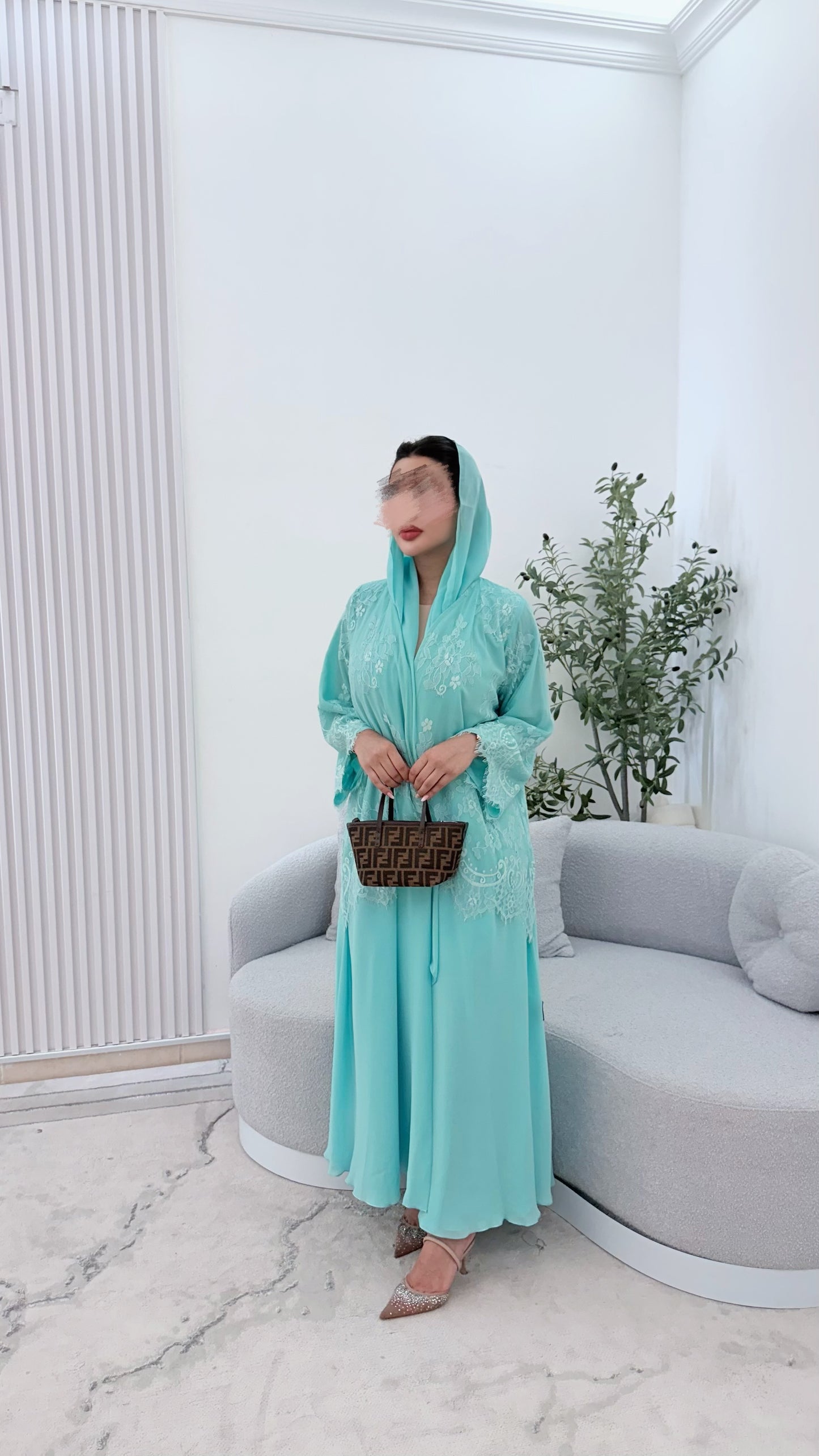 Lace abaya light blue