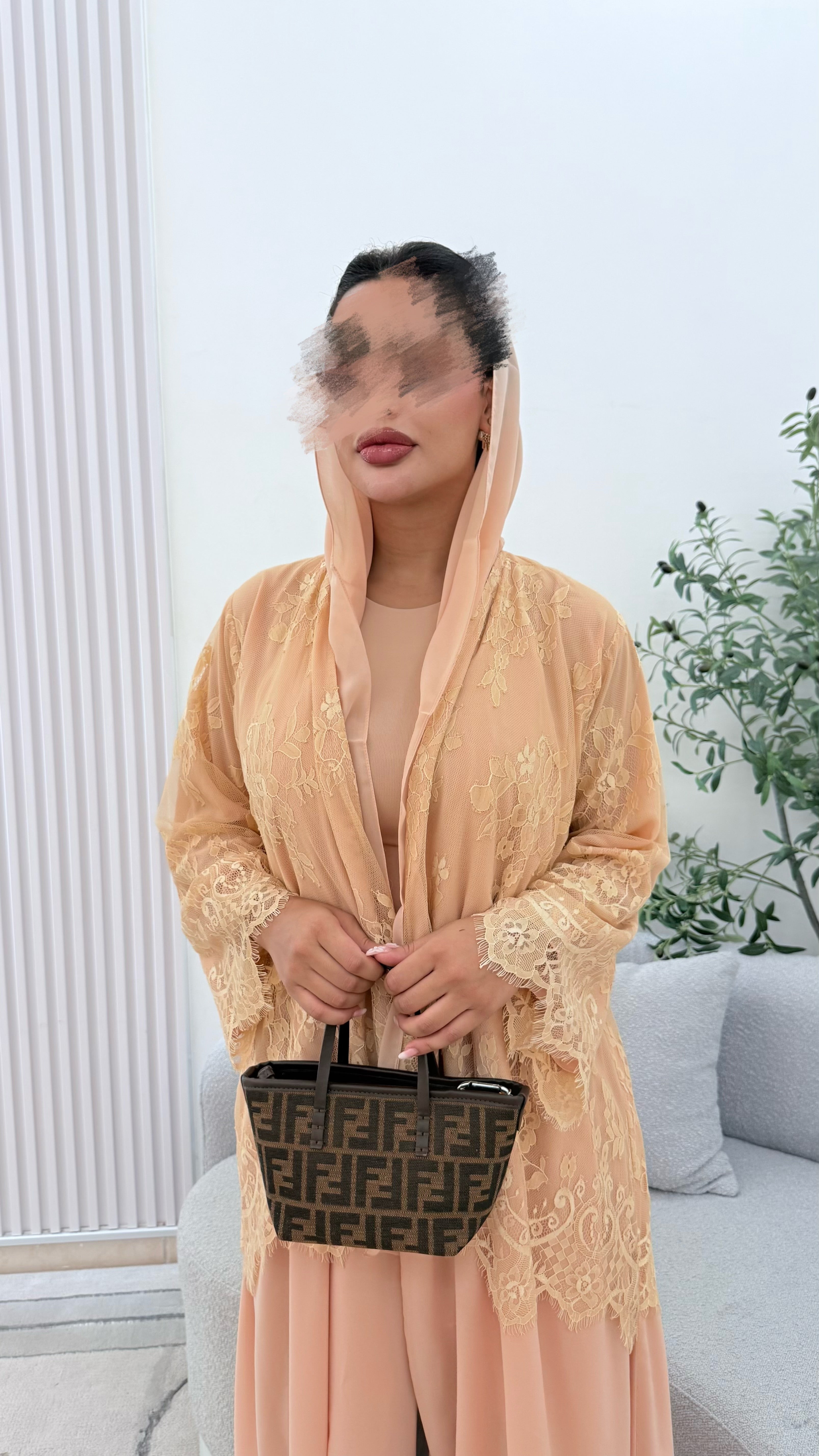 Lace abaya ( butter yellow