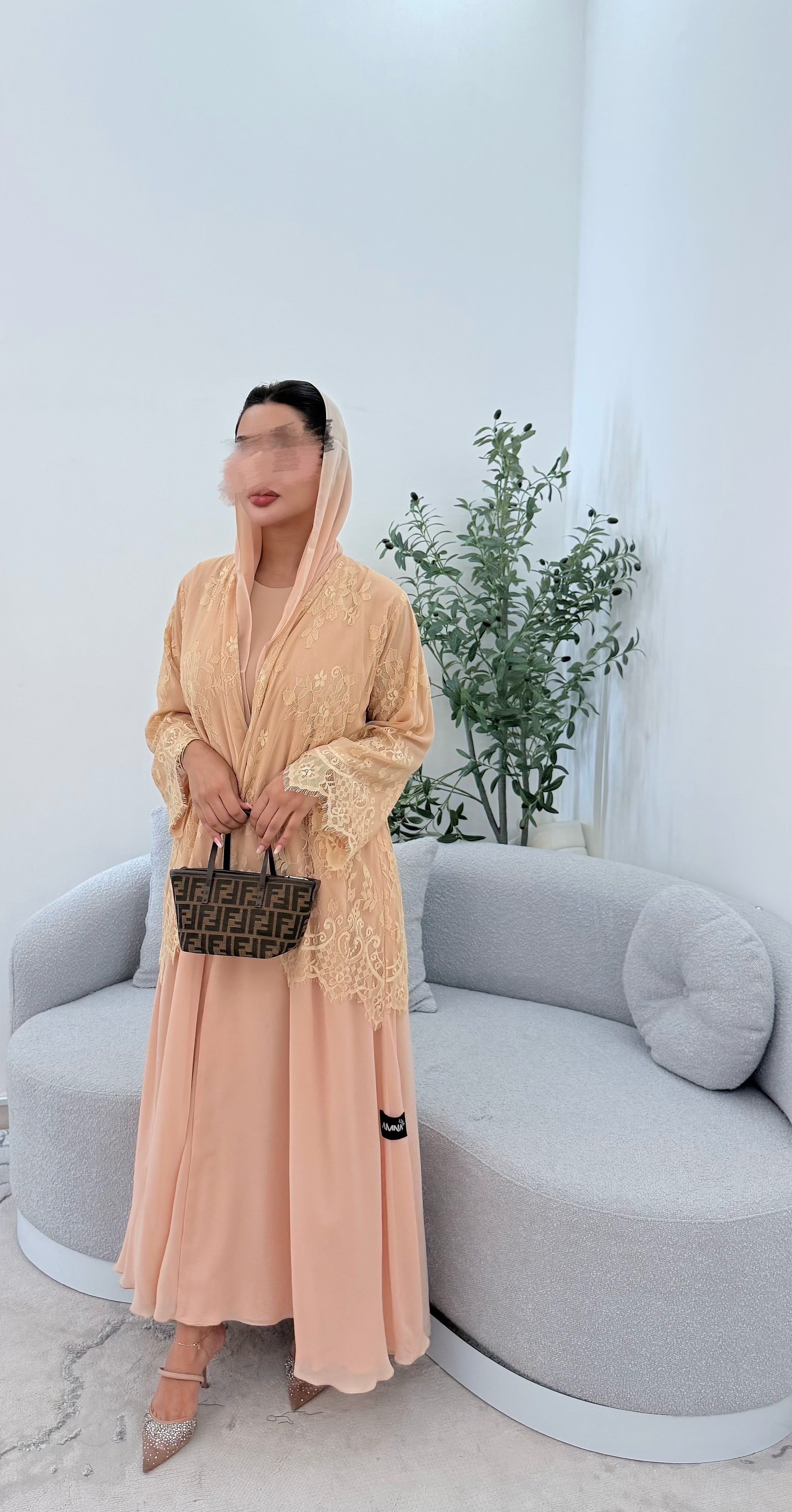 Lace abaya ( butter yellow