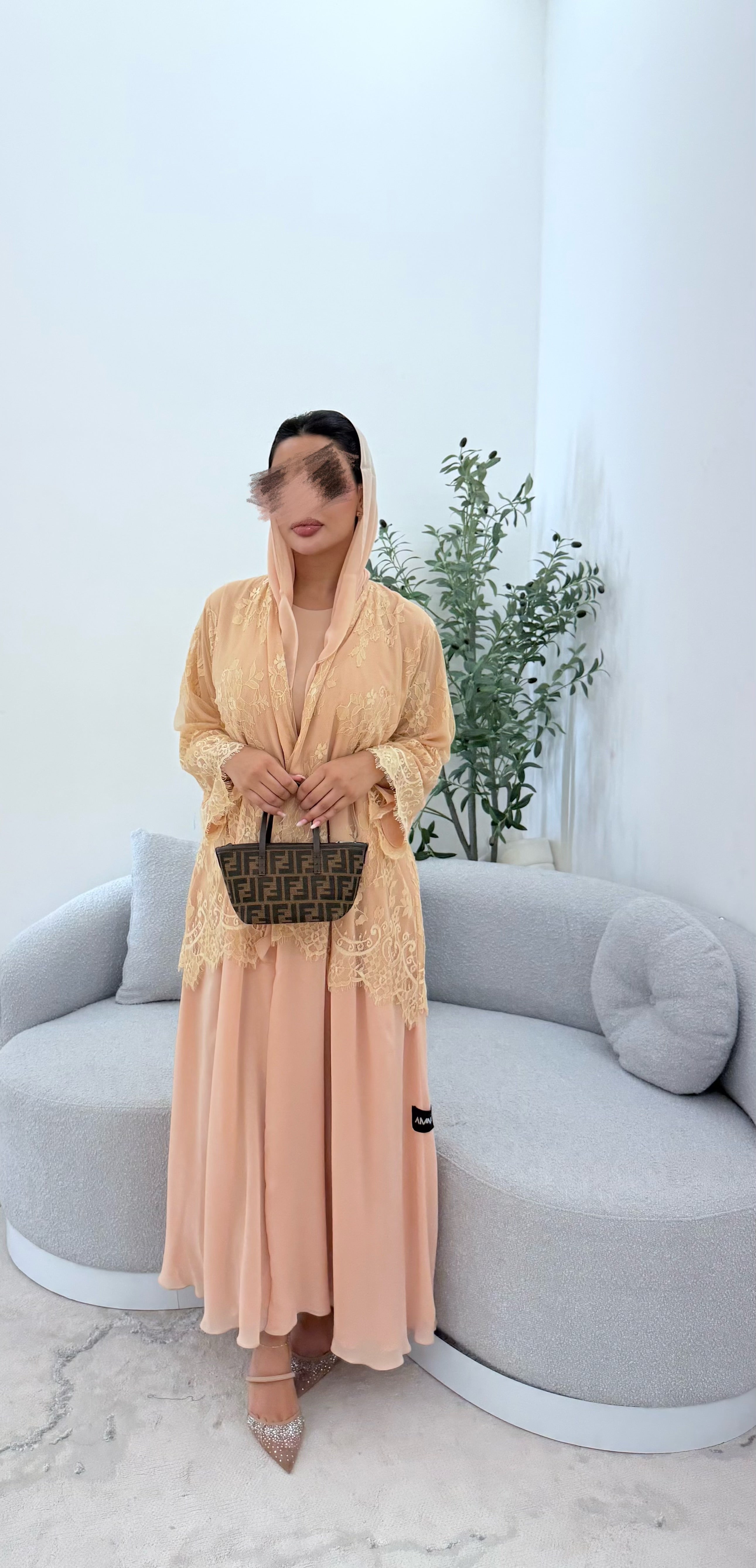 Lace abaya ( butter yellow