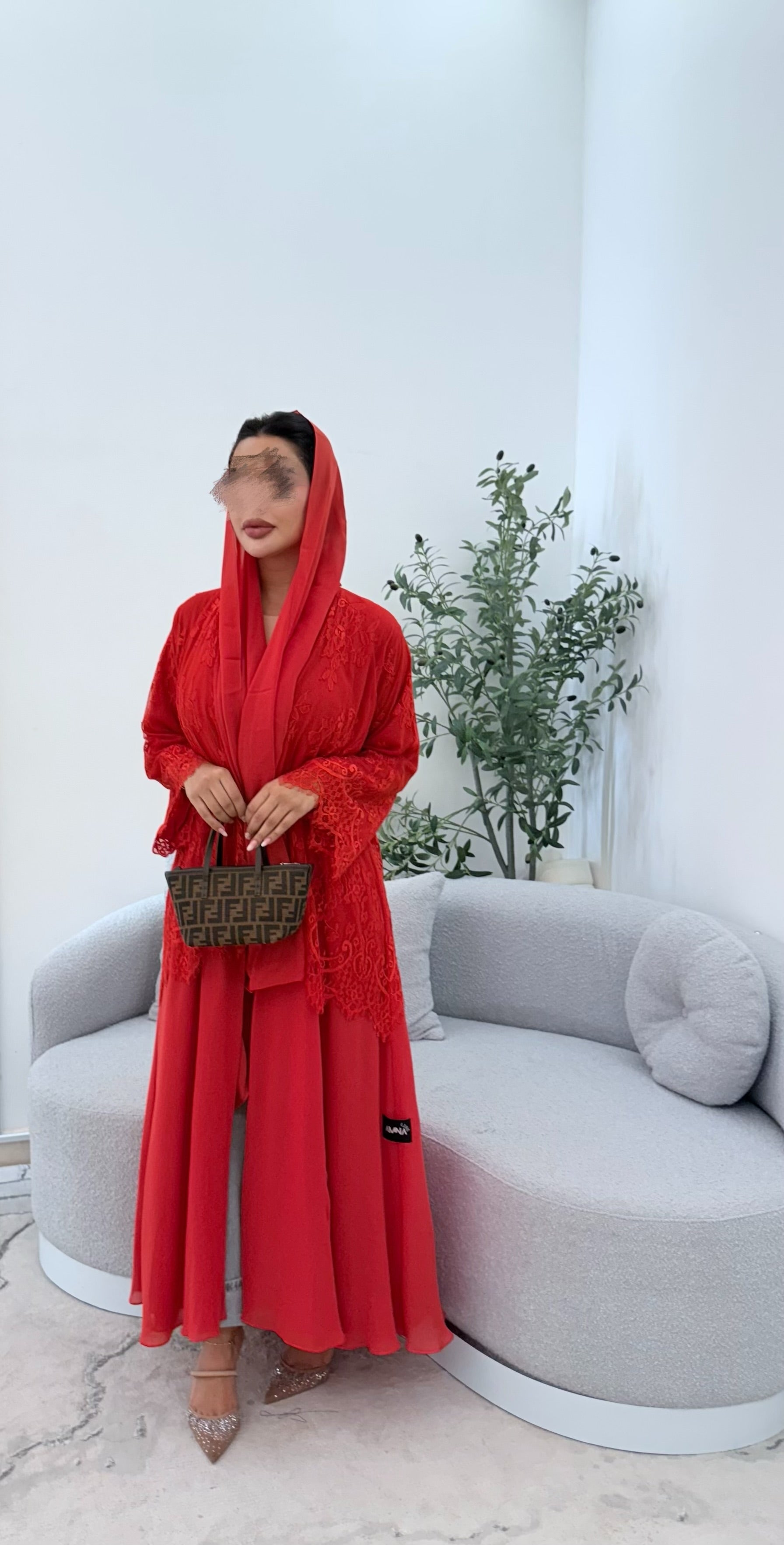 Lace abaya red