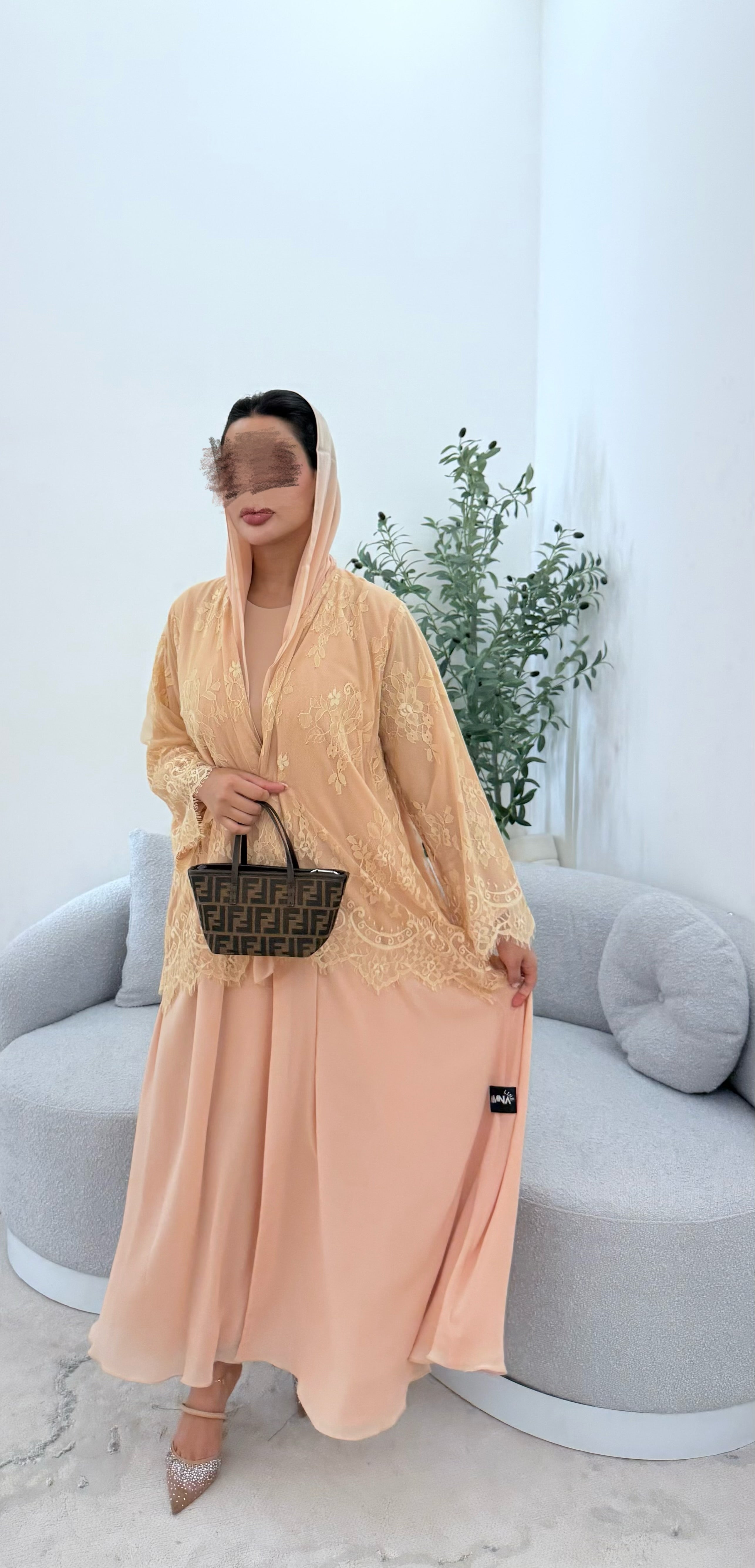 Lace abaya ( butter yellow