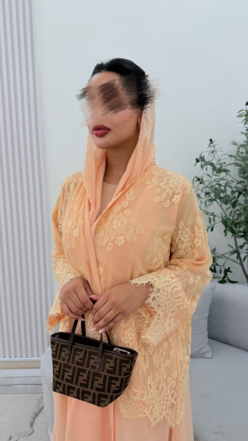 Lace abaya ( peach )