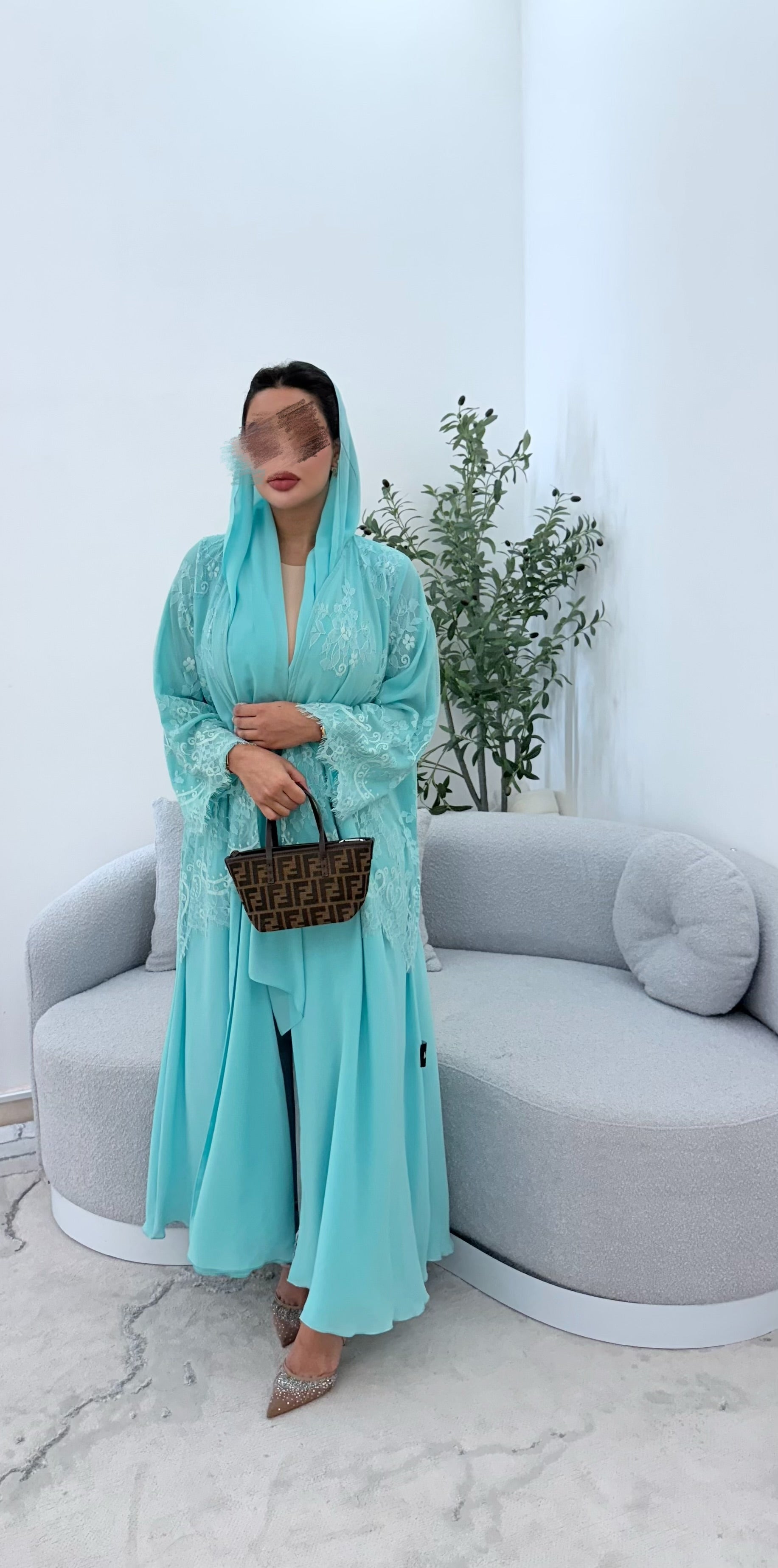 Lace abaya light blue